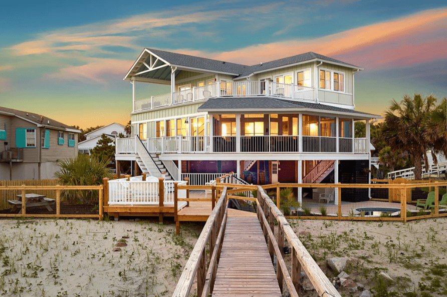 A property at the beach during sunset