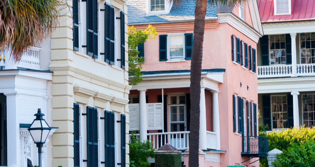 Three colorfull historic homes in Charleston SC
