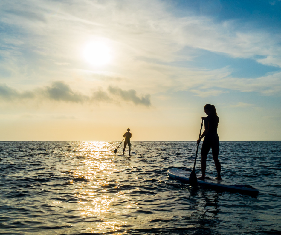 Paddle boarding in ocean