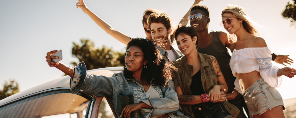 Friends on a road trip.