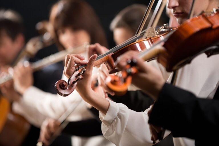 picture of a classical orchestra in the Charleston Music Hall