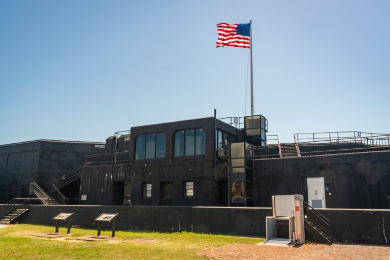 Historical Landmarks in Charleston, SC: A portrait of the Fort Sumter National Monument near Charleston.
